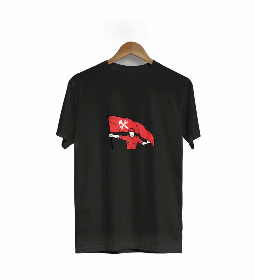 1 Mayıs Emekçilerimiz İçin Özel Tasarım Bayraklı Emekçi Baskılı T-shirt - Siyah