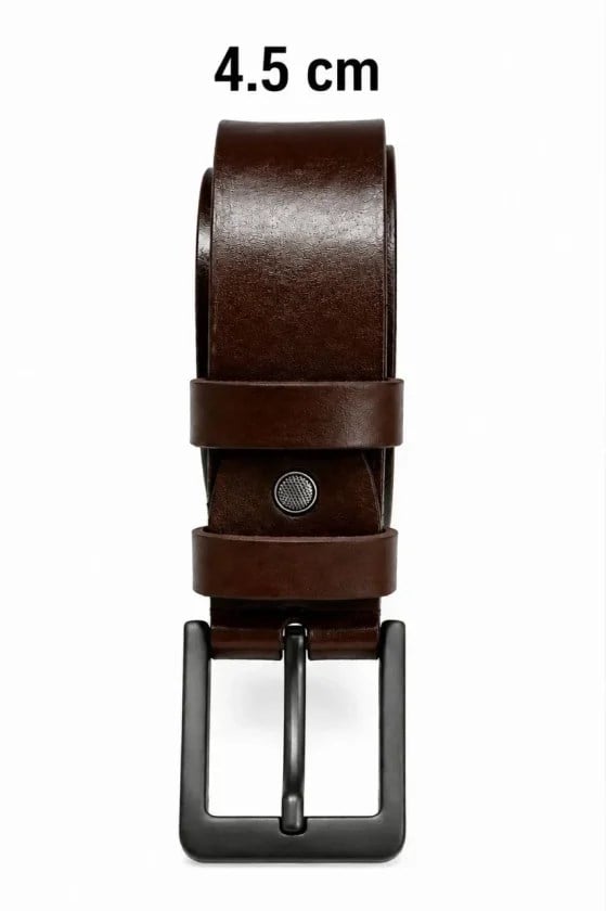 Erkek Hakiki Deri 4.5 Cm Kot Ve Kumaş Pantolon Kemeri Metal Tokalı Kahverengi