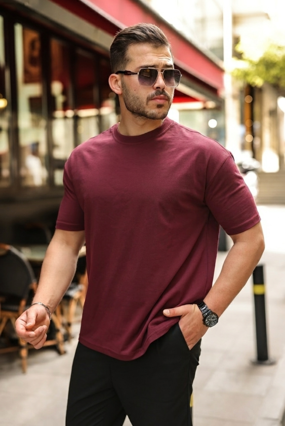 Erkek Kolları Dar Kesim Rahat Kalıp Basic Tişört
