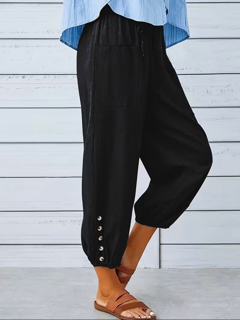 Kadın Beli Lastikli Bağcıklı Düğme Detaylı Pantolon