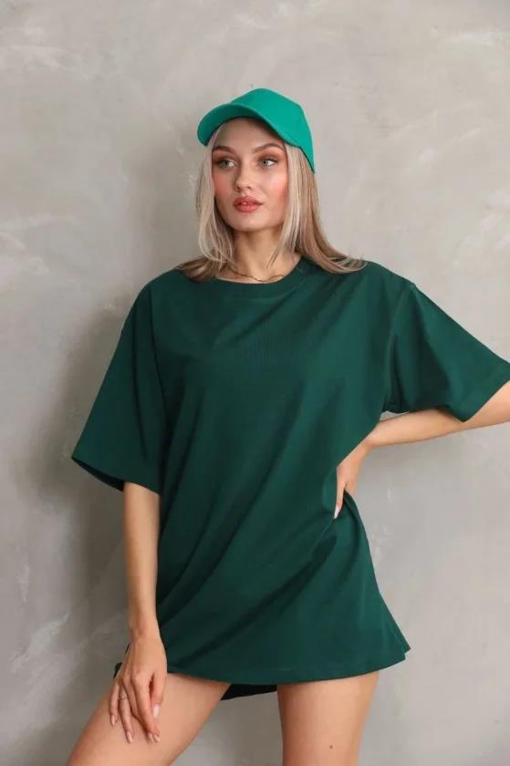 Regular Fit Tişört Bisiklet Yaka Yazlık Kısa Kol Basıc T-Shirt - Yeşil