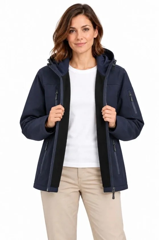 Su Geçirmez Softshell İçi Polar Astarlı Çıkarılabilir Kapüşonlu 4 Cepli Mont Ceket - Lacivert