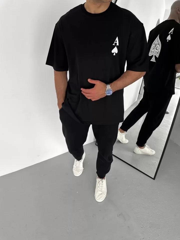 Unisex Bisiklet Yaka Baskılı Oversize T-Shirt - Beyaz