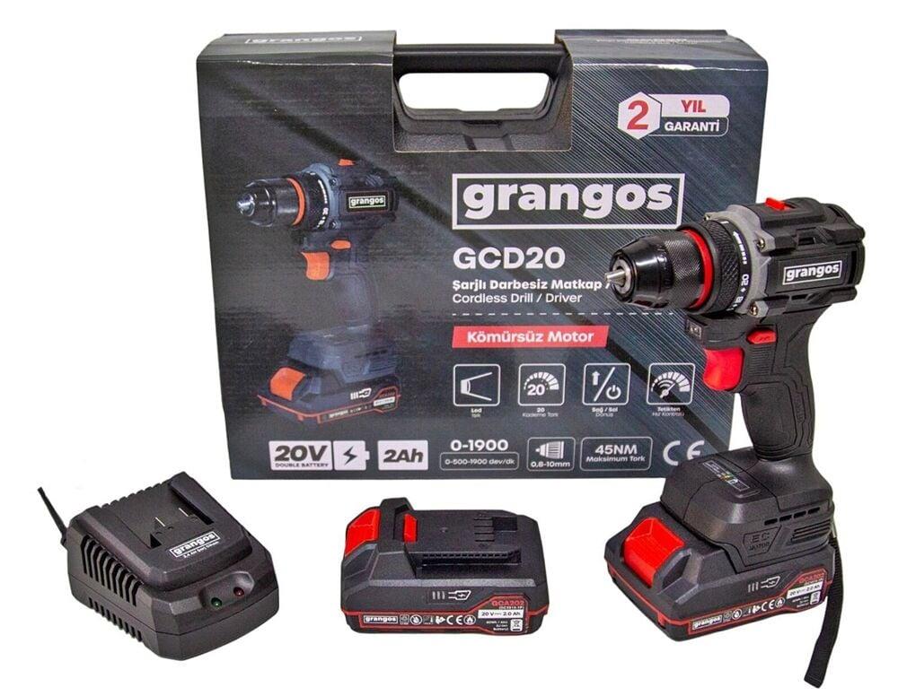 Grangos GCD20-T2 20V 2 Ah Çift Akülü Darbesiz Matkap