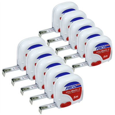Fisco Uni-Matic II UM5M 5 Metre Şerit Metre 10’lu Paket – Profesyonel Çelik Ölçü Metresi