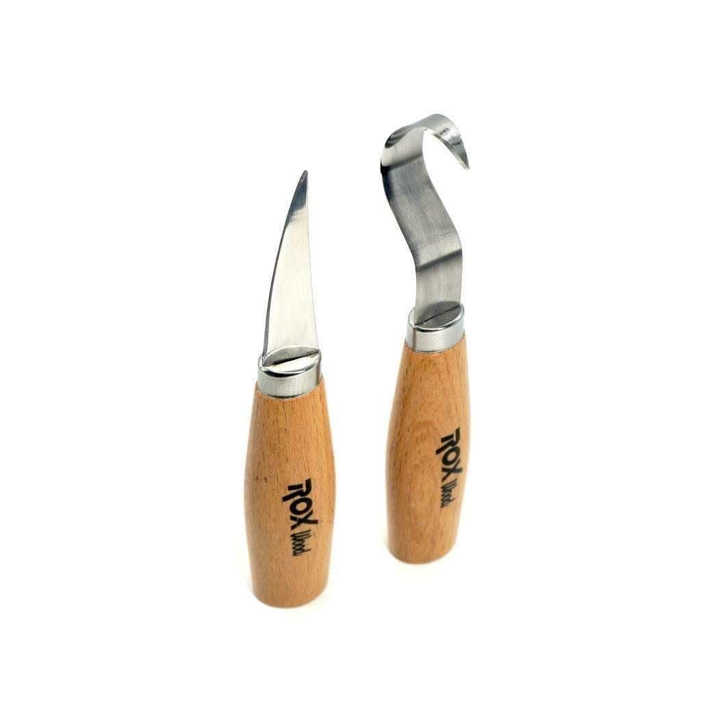 Ahşap Kaşık ve Kuksa Oyma Bıçak Seti 2 Parça | Sağ El Kanca Oyma Bıçağı | Rox Wood 4505
