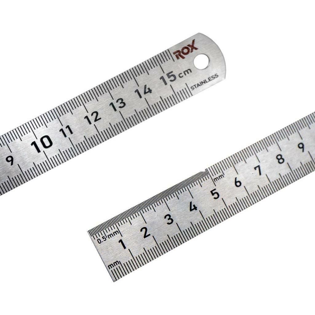 Çift Taraflı Paslanmaz Çelik Cetvel 150 mm | Hassas Milimetrik Ölçü Cetveli | Rox 0198
