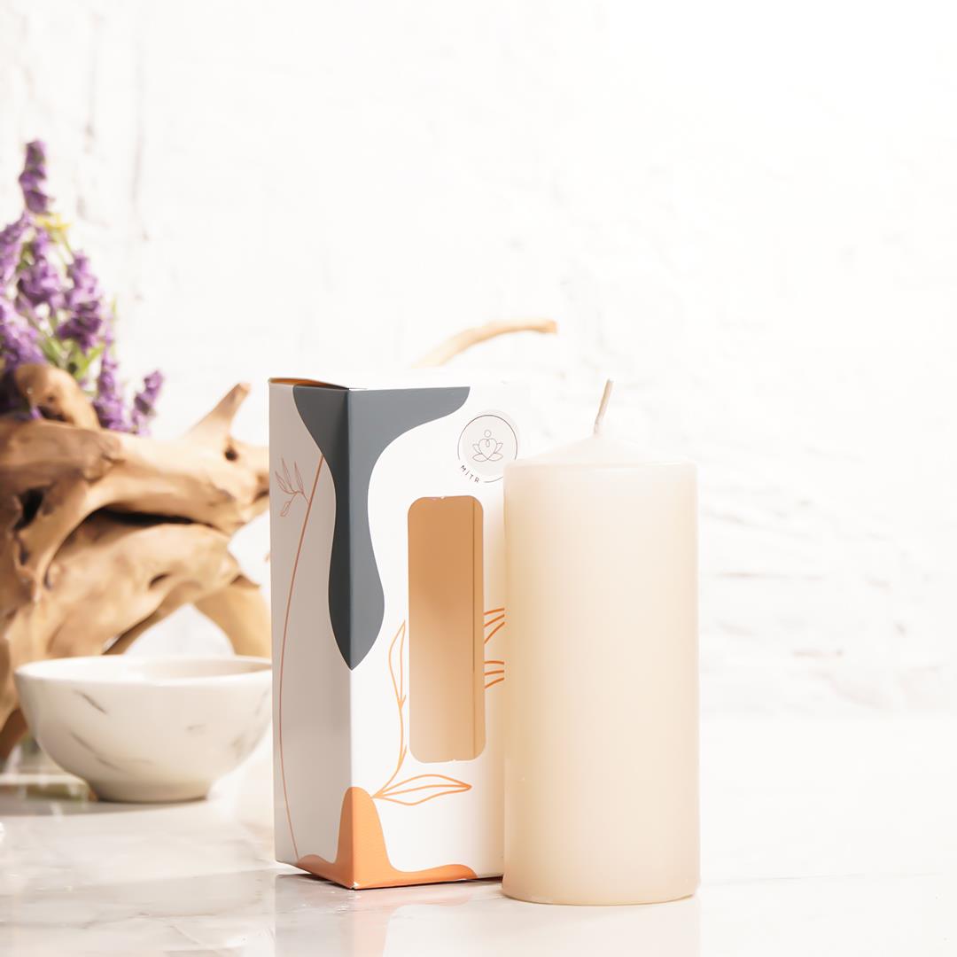 12x5 cm Mitr Bej Silindir Mum