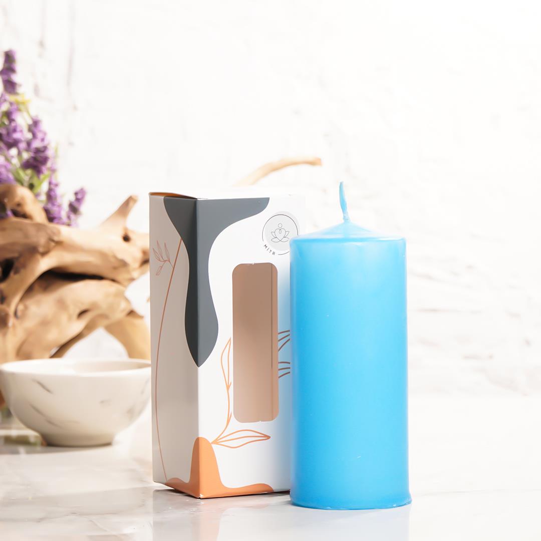 12x5 cm Mitr Mavi Silindir Mum