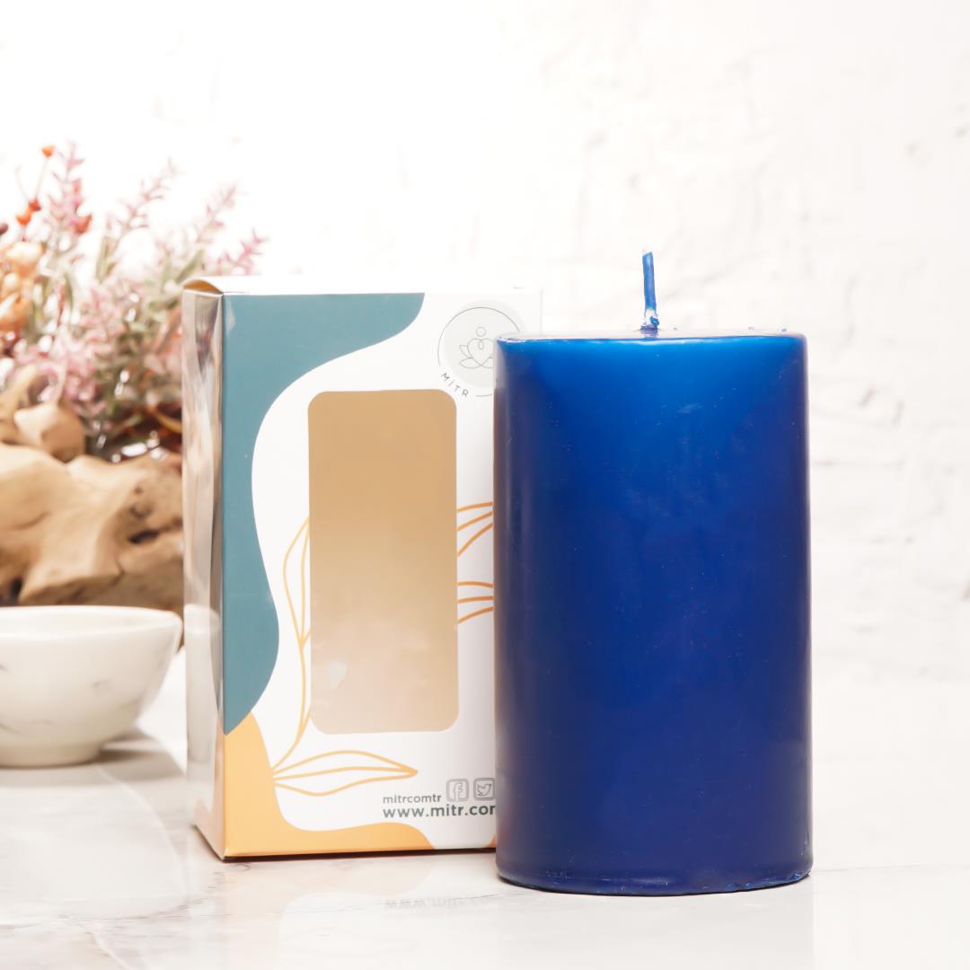 12x7 cm Mitr Lacivert Silindir Mum: 