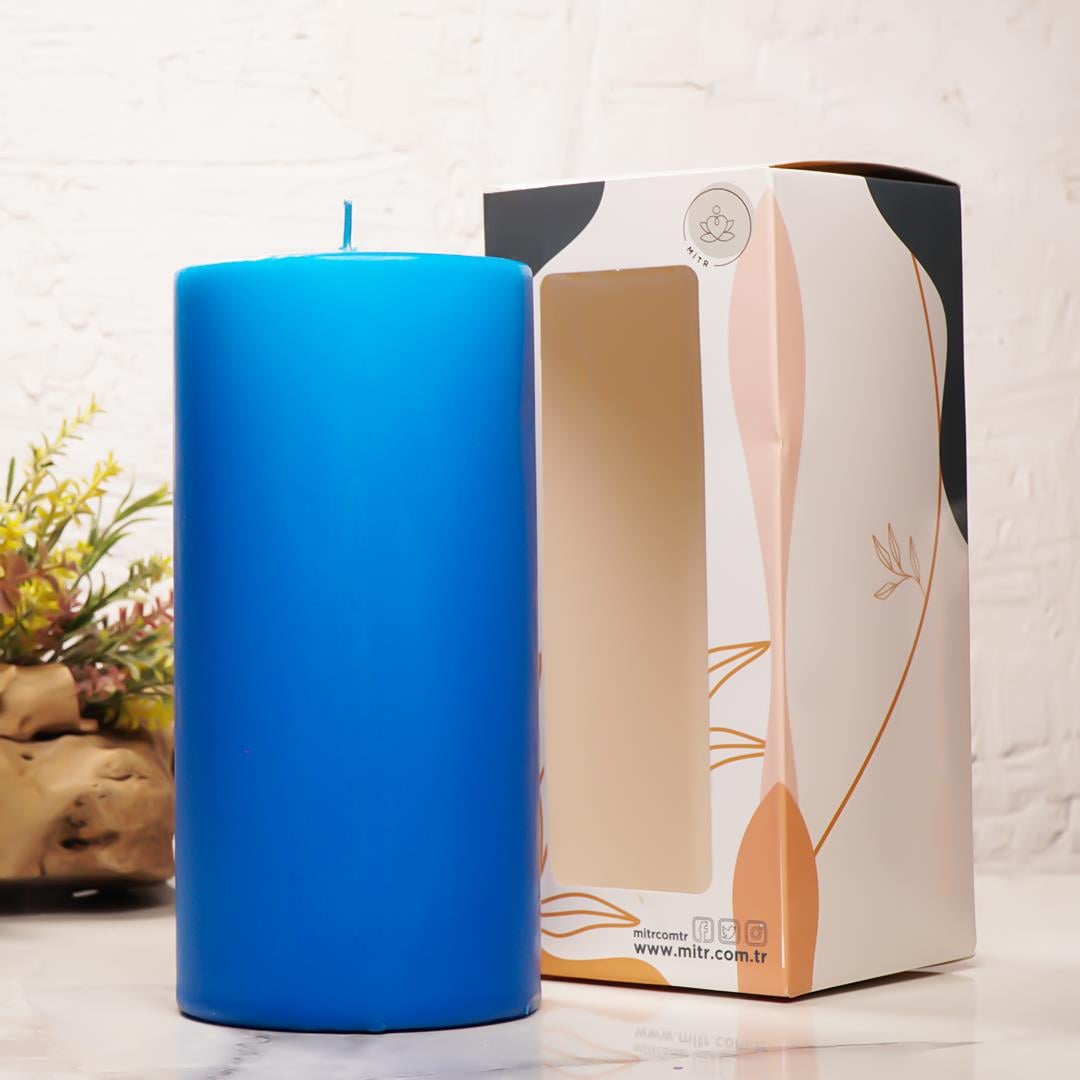 12x7 cm Mitr Mavi Silindir Mum