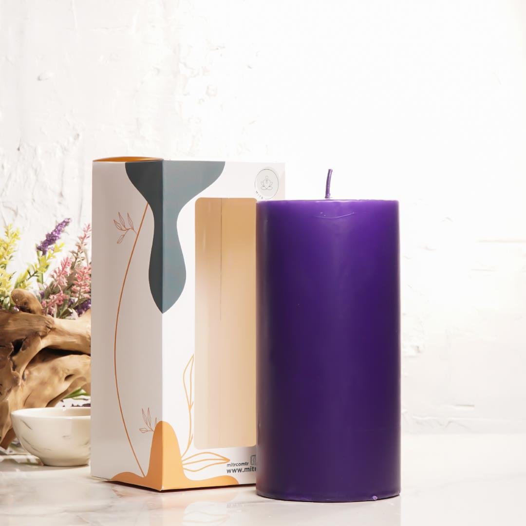 20x10 cm Mitr Mor Silindir Mum