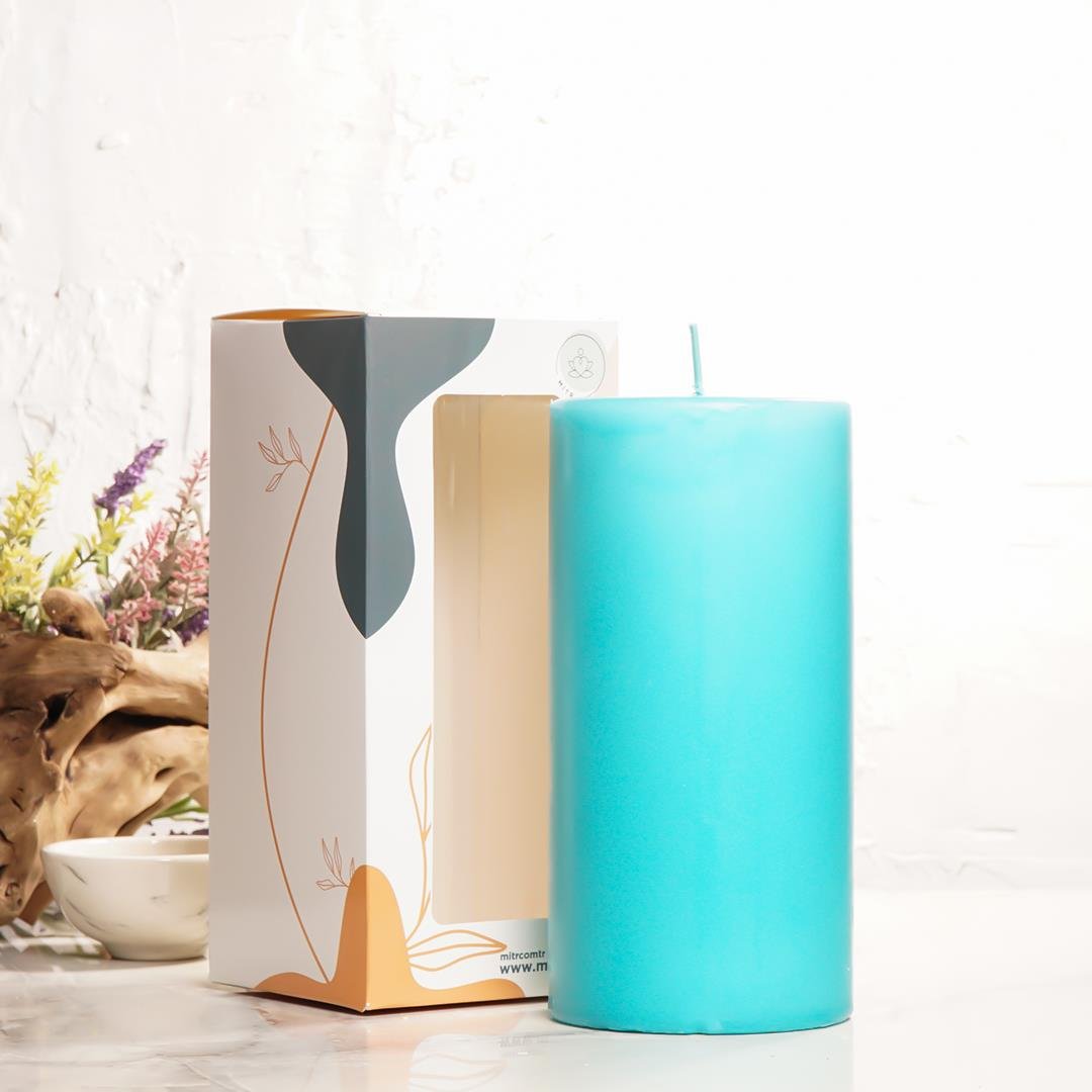 20x10 cm Mitr Turkuaz Silindir Mum