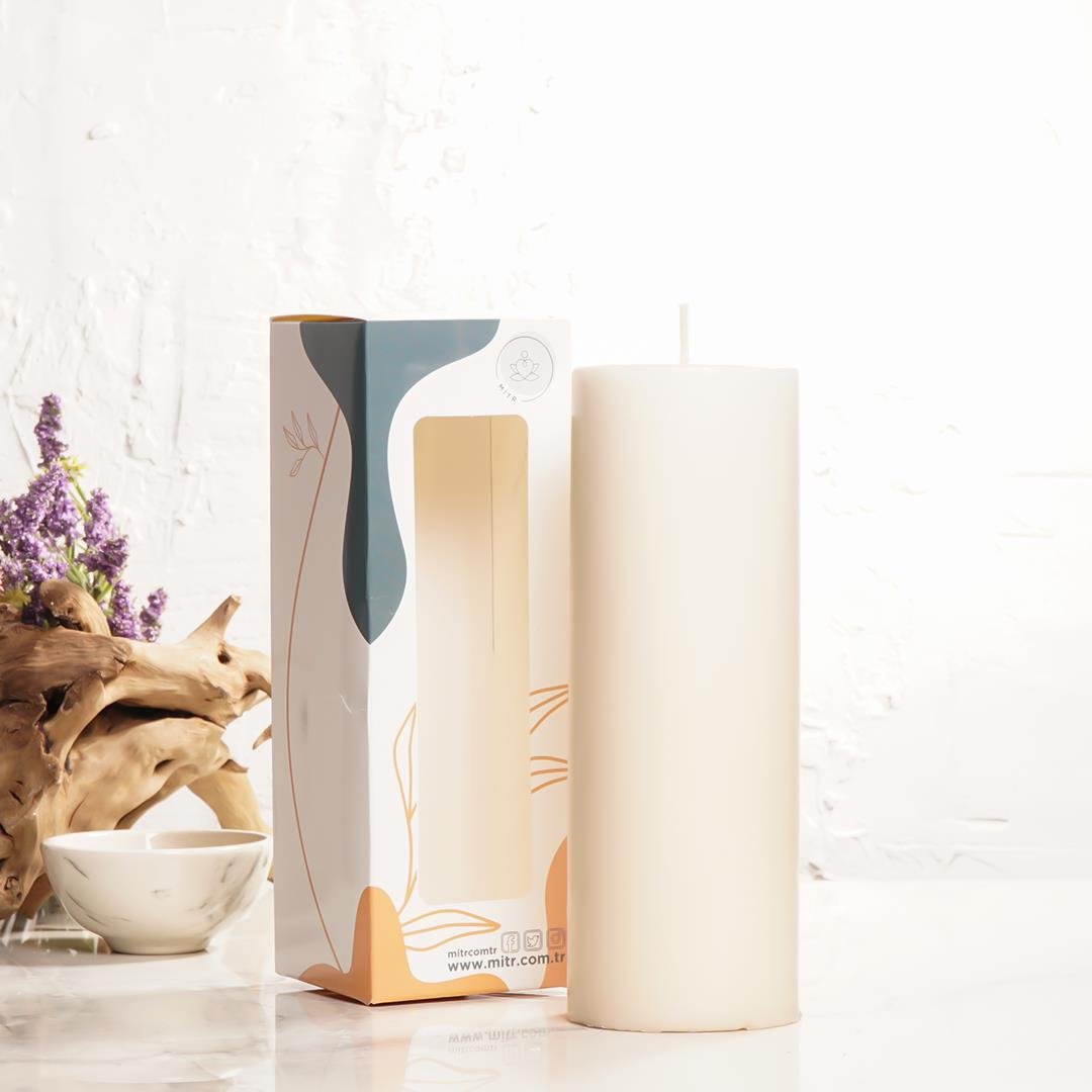 20x7 cm Mitr Bej Silindir Mum