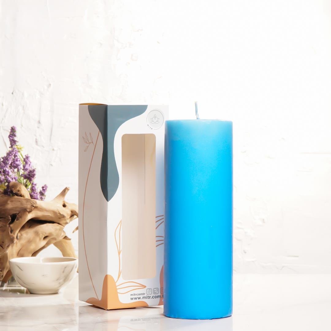 20x7 cm Mitr Mavi Silindir Mum