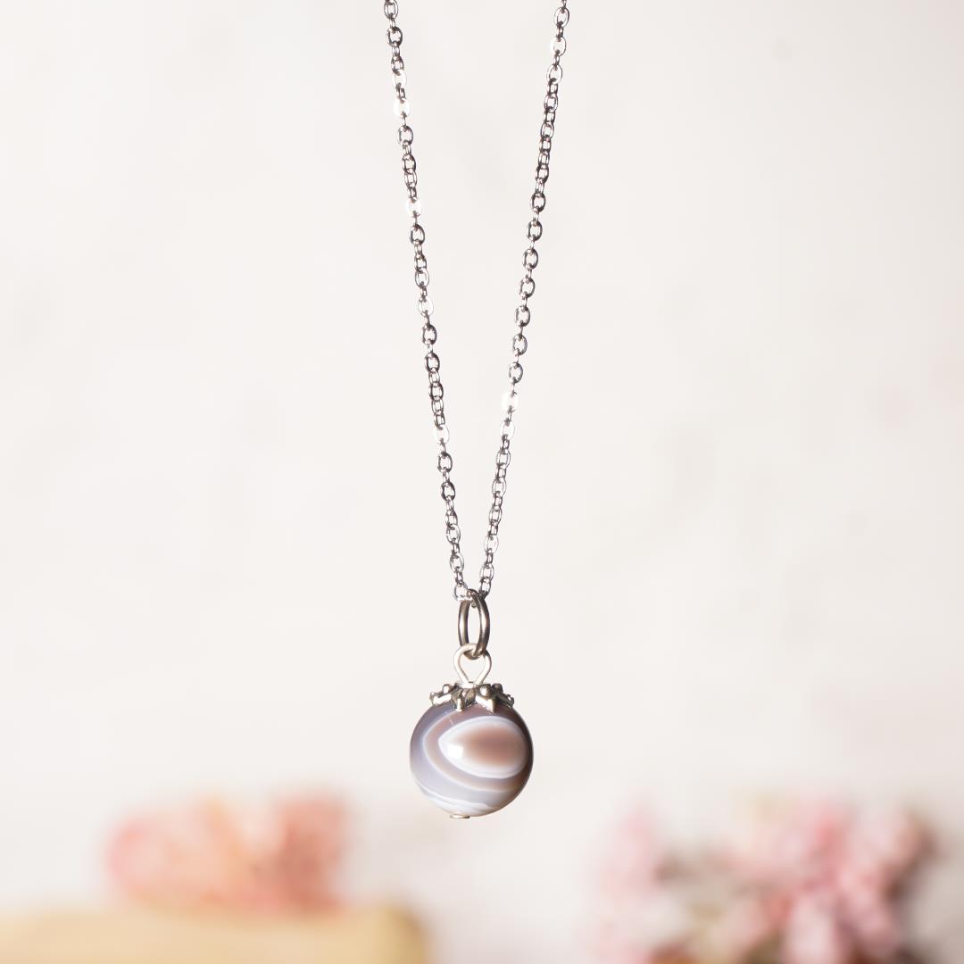 Akik (Agate) Doğal Taş Küre Kolye