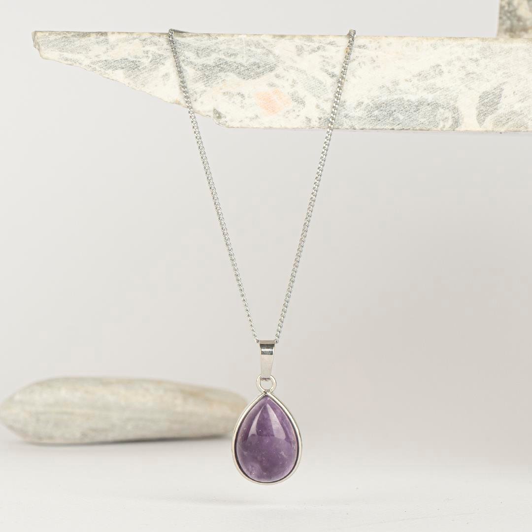 Ametist Damla Dogal Taş Kolye