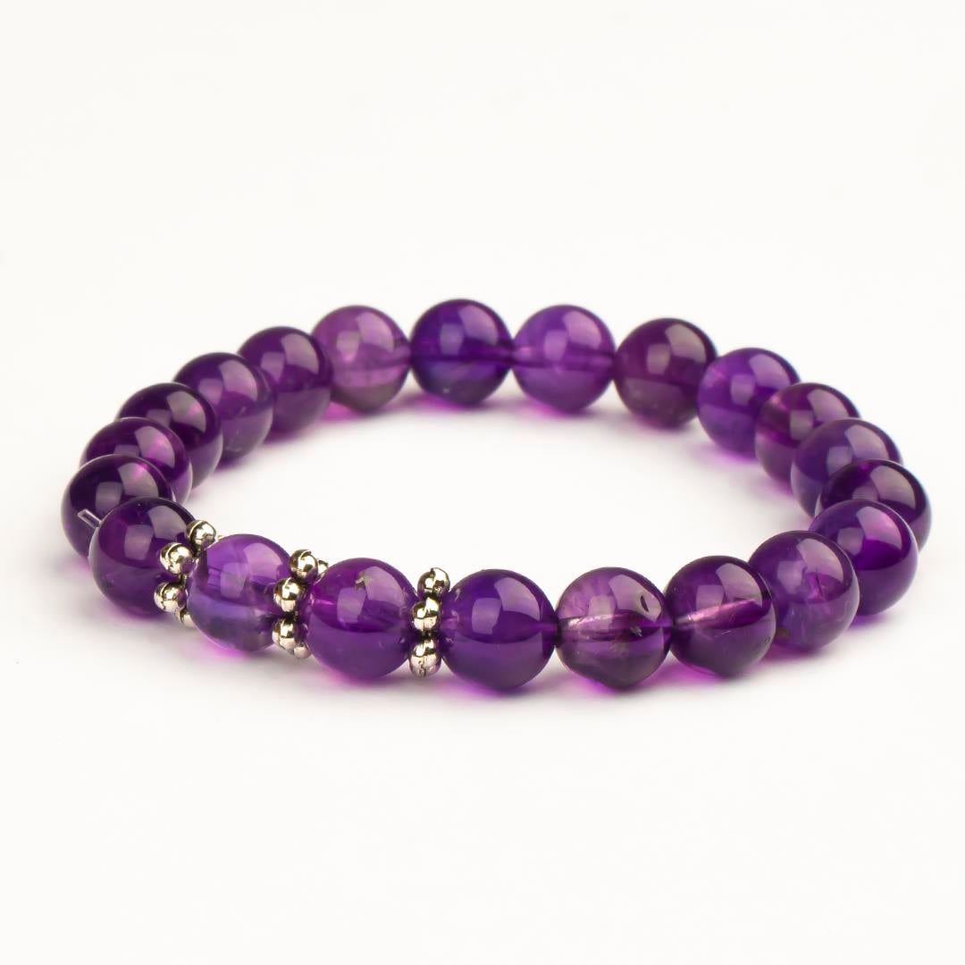 Ametist Dogal Taş Bileklik (8 mm) – Silver Aparatlı