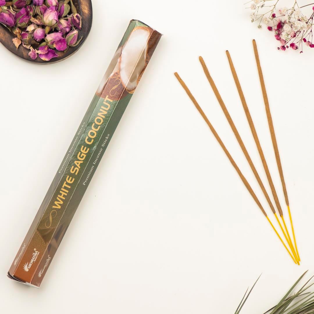 Aromatika Beyaz Adaçayı & Hindistan Cevizi Aromalı Premium Çubuk Tütsü