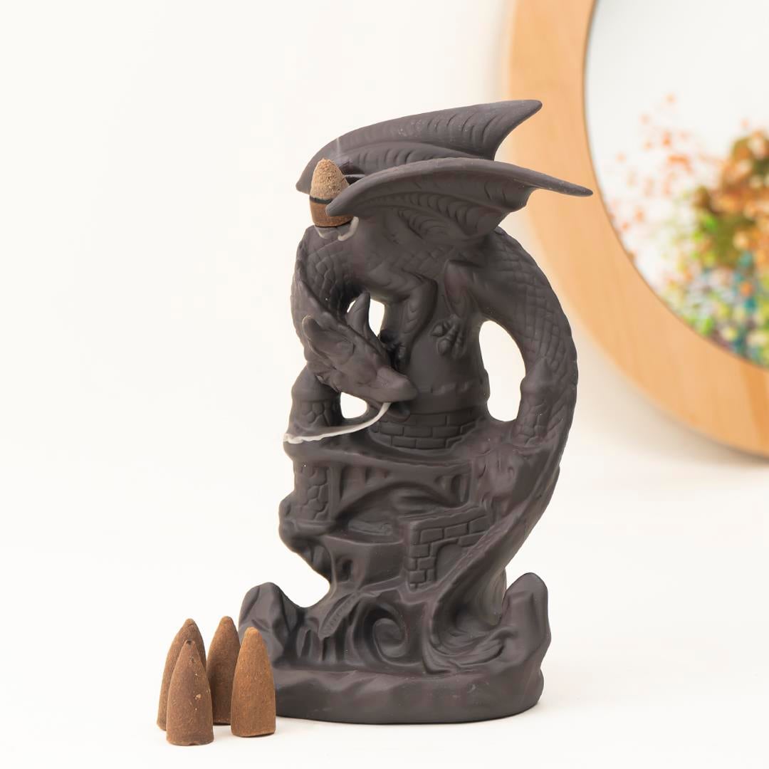 Dragon Temalı Black Backflow Geri Akışlı Seramik Tütsülük