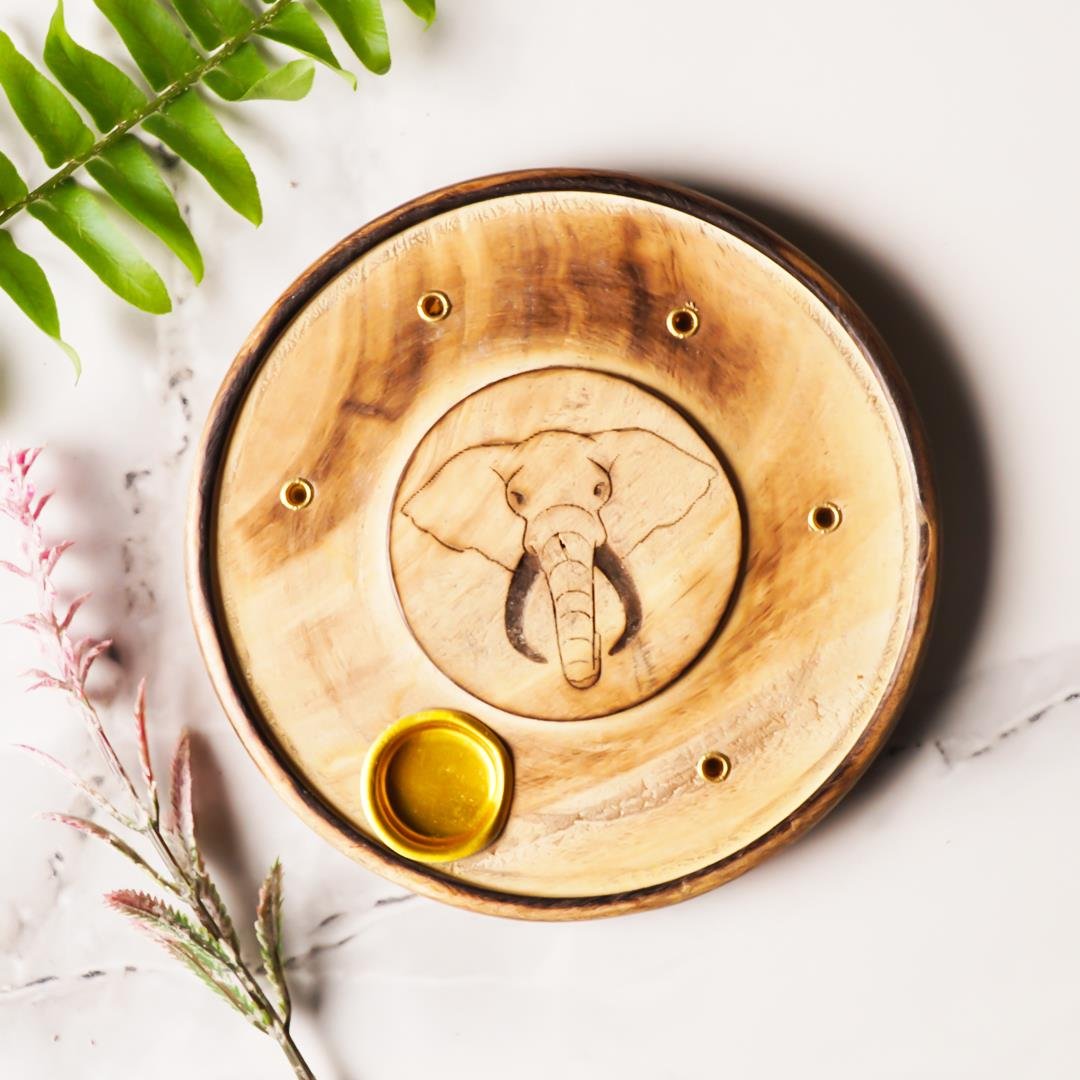 Fil Temalı Yuvarlak Ahşap Konik Tütsülük