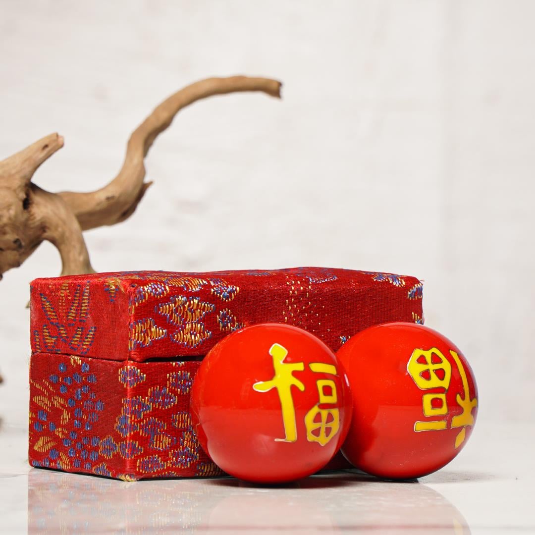 Good Fortune Temalı Kırmızı Zen Meditasyon Baoding Topu