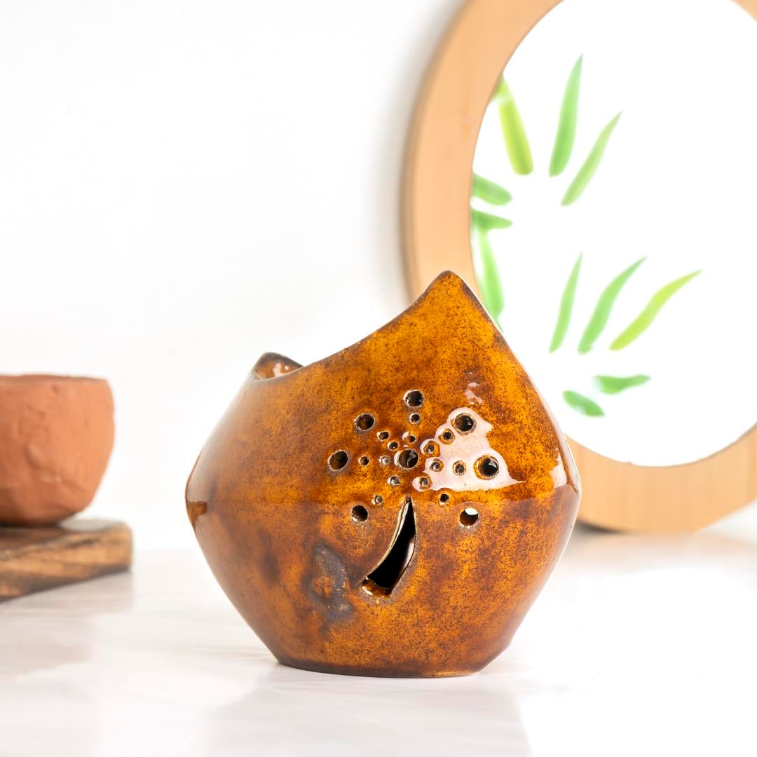 Handmade Hindiba Temalı Brown Buhurdanlık