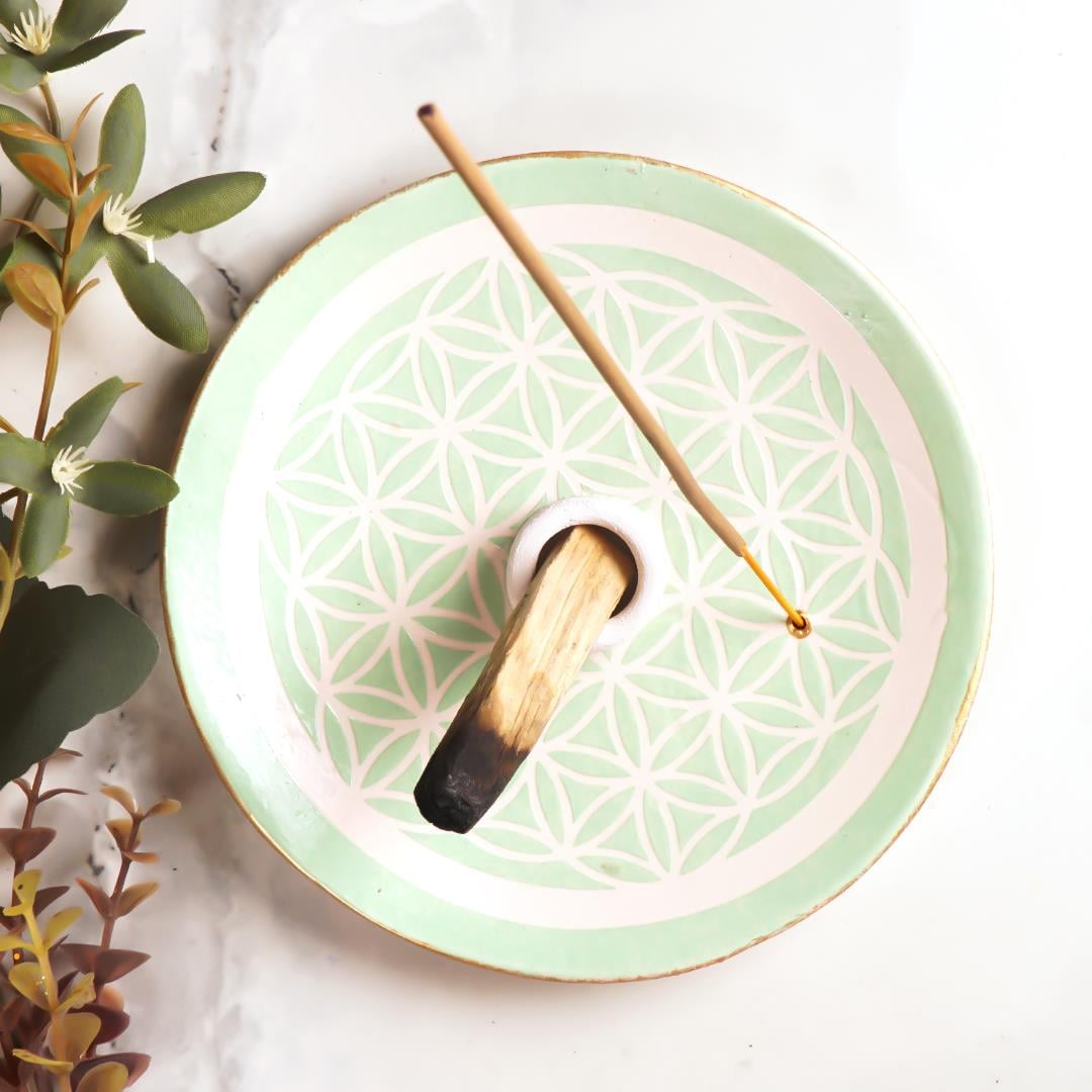 Handmade Yaşam çiçeği Motifli Yeşil Palo Santo Tütsülük