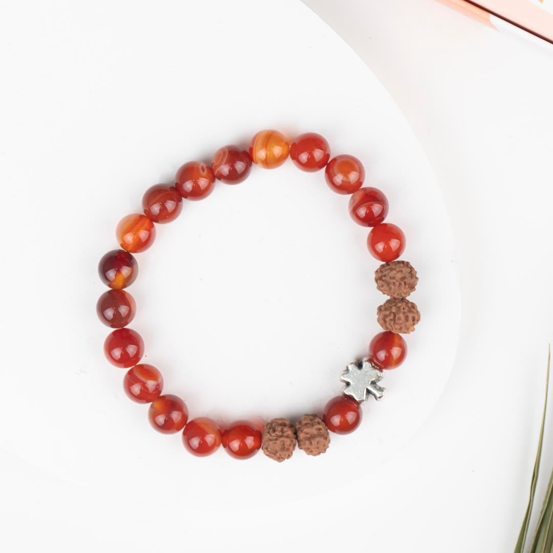 Kırmızı Akik Doğal Taş Bileklik(Rudraksha)