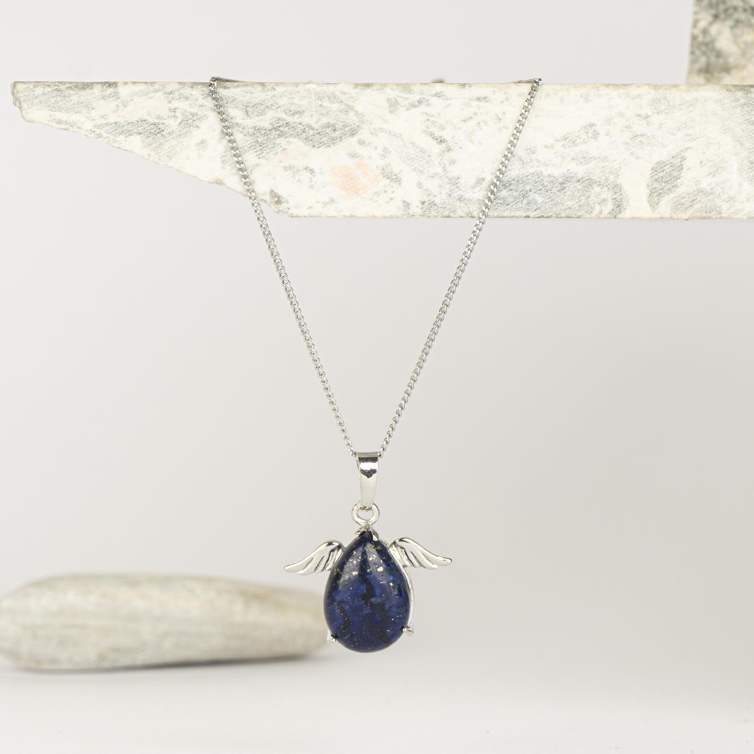 Lapis Lazuli Damla Kanatlı Dogal Taş Kolye