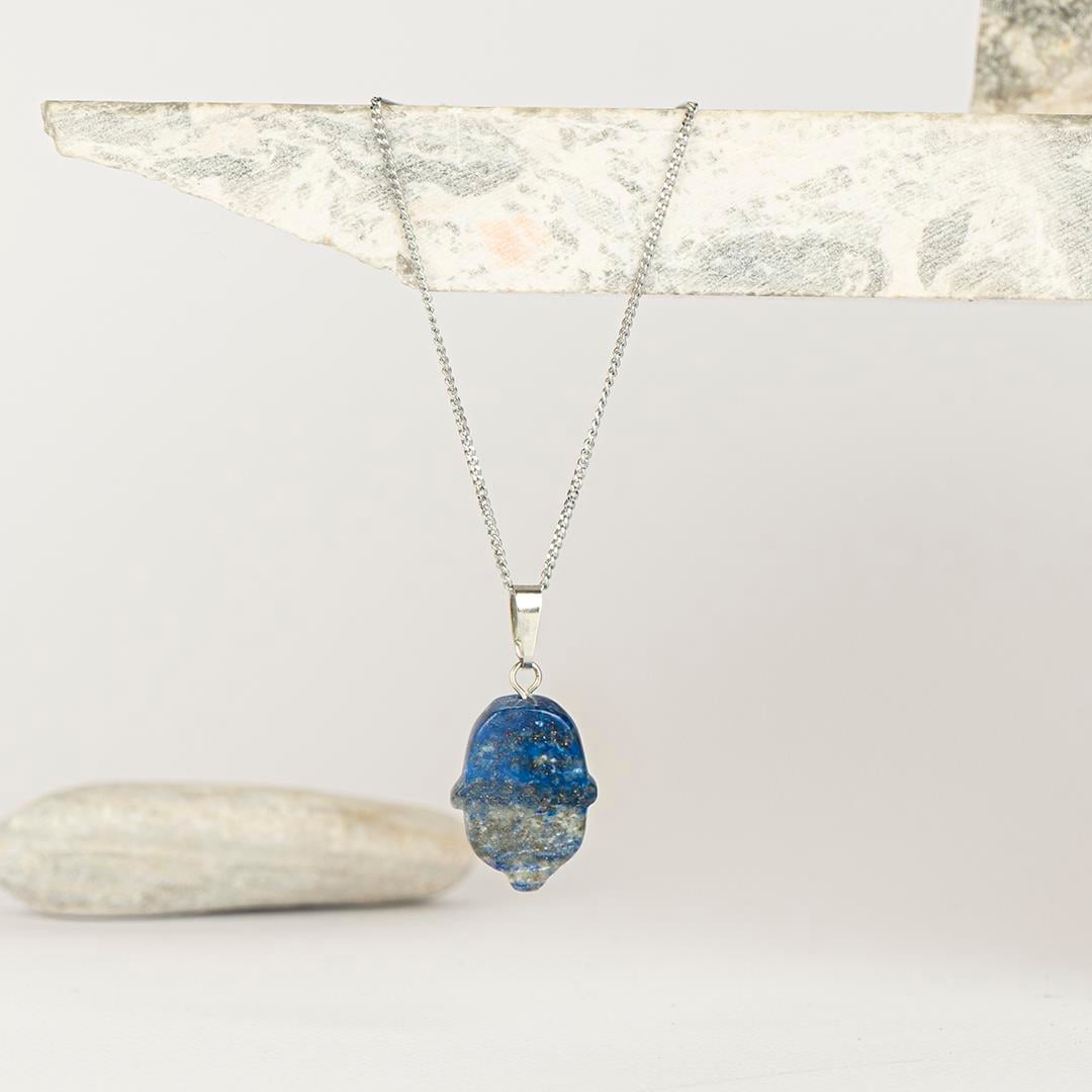 Lapis Lazuli Hamse Temalı Dogal Taş Kolye