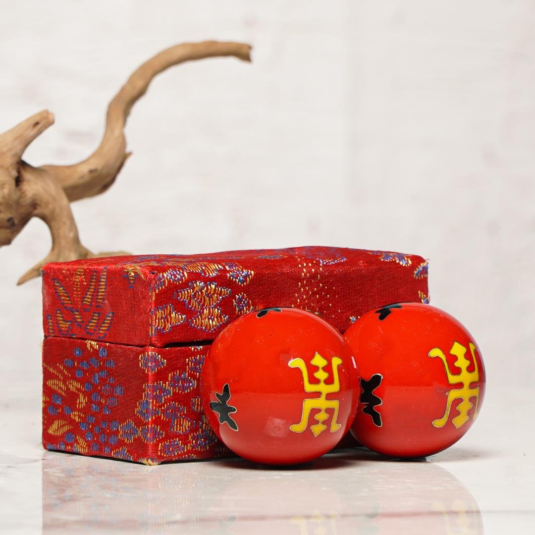 Longevity Temalı Kırmızı Zen Meditasyon Baoding Topu
