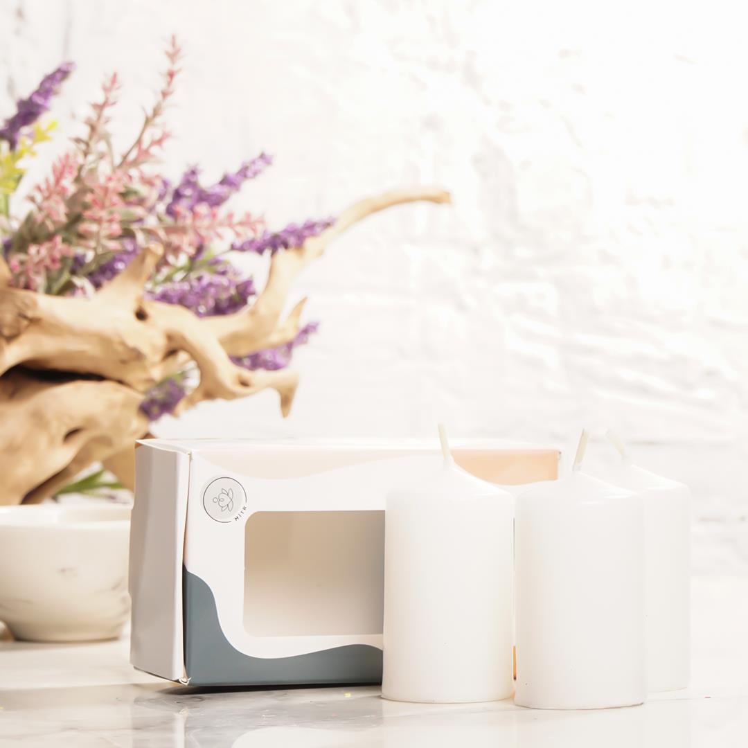 Mitr 3'lü Beyaz Silindir Mum