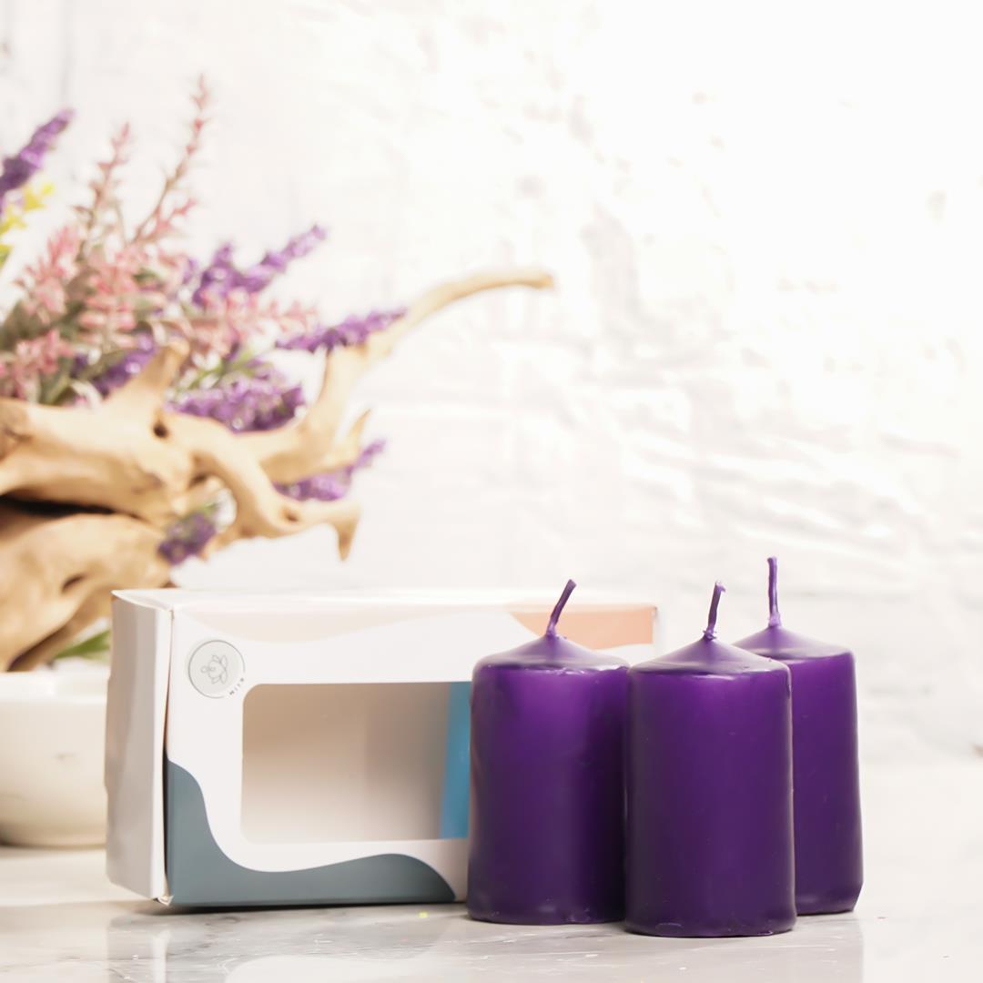 Mitr 3'lü Mor Silindir Mum