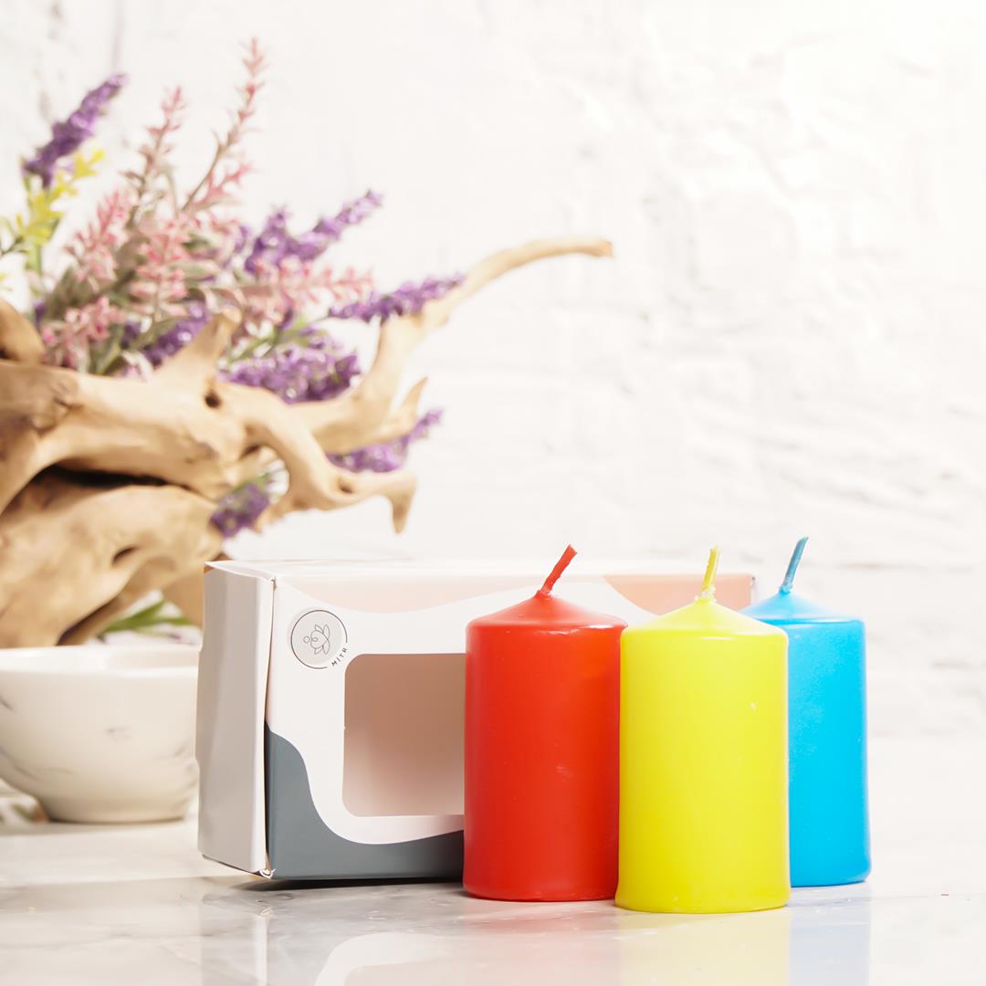 Mitr 3'lü Renkli Silindir Mum