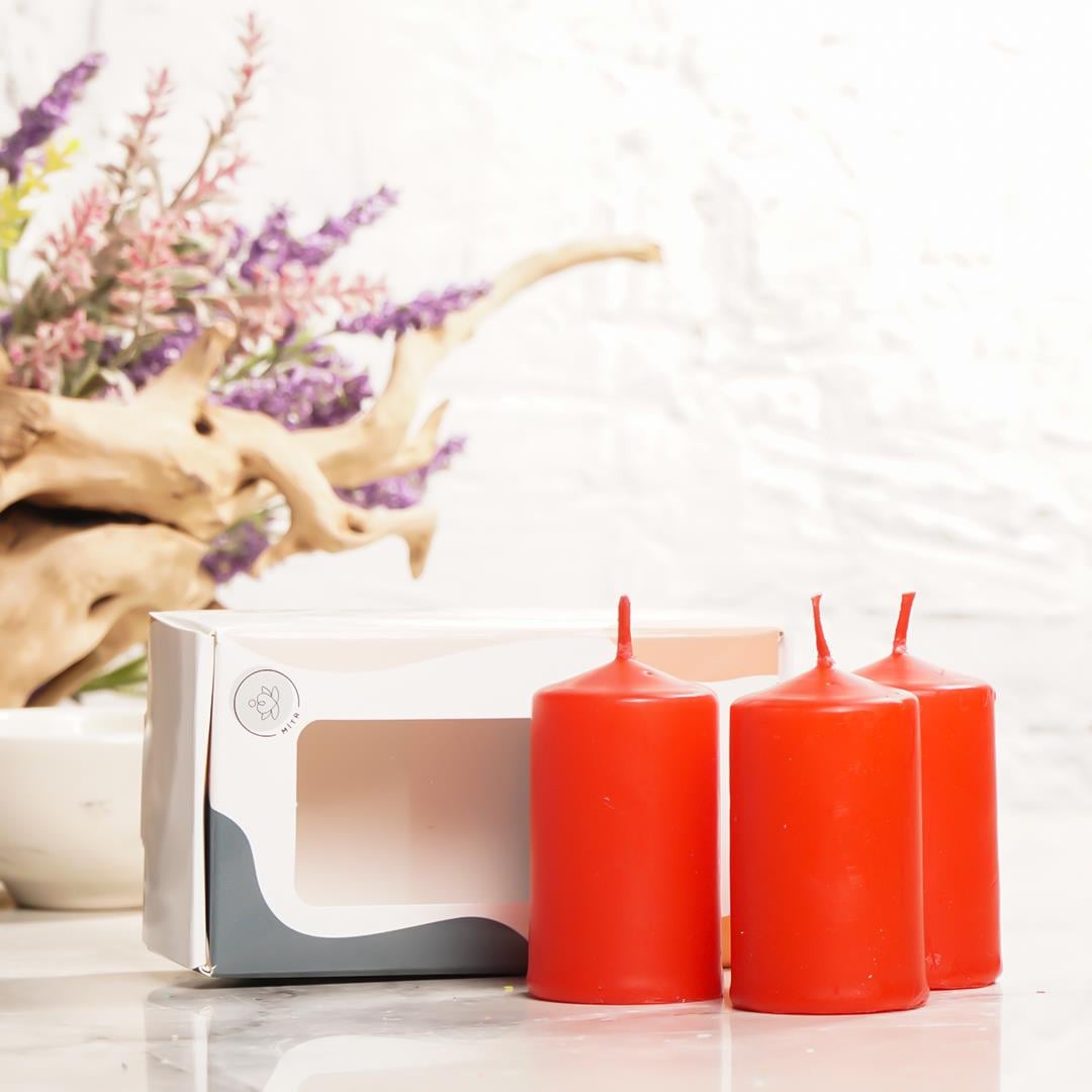 Mitr 3'lü Turuncu Silindir Mum