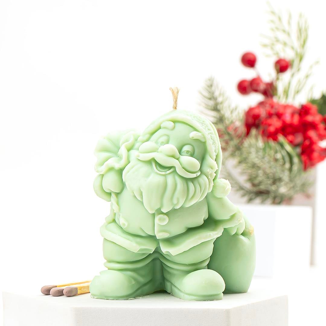 Noel Baba Temalı Yeşil Soya Mum