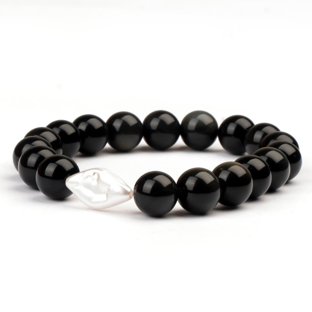 Obsidyen Doğal Taş Bileklik (10 mm) – Zihin Koruması