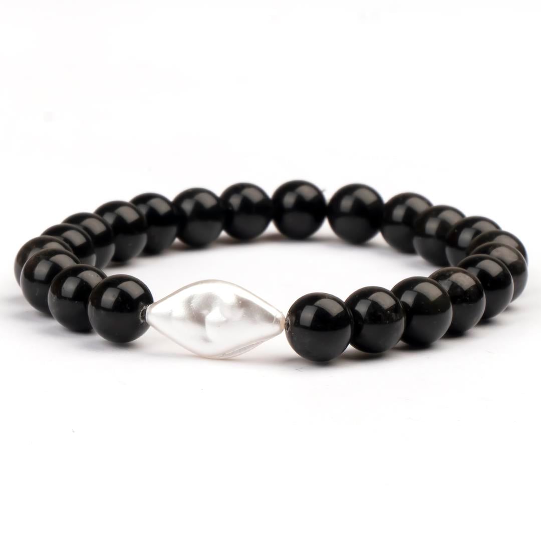 Obsidyen Doğal Taş Bileklik (8 mm) – Gölgeli Yol