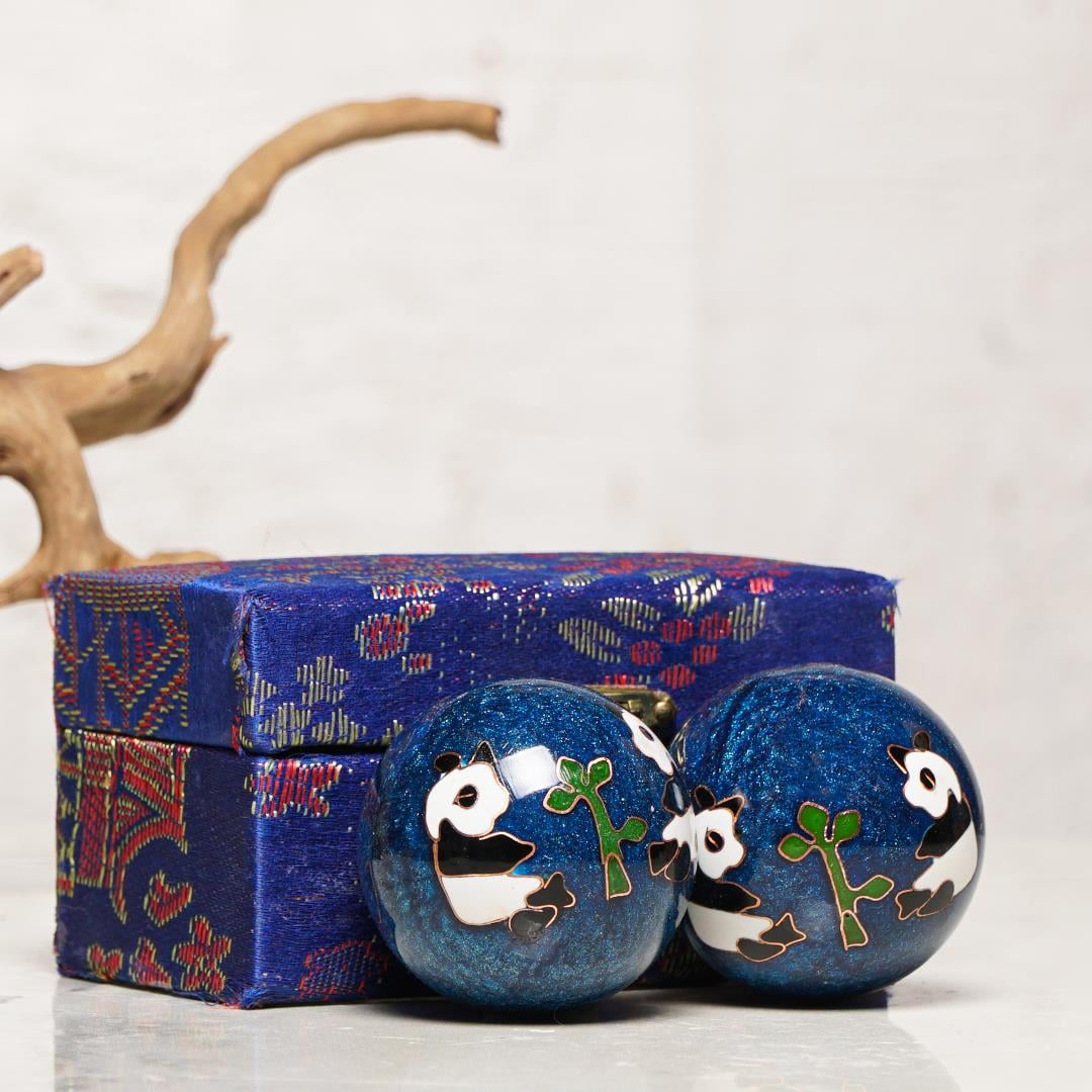 Panda Temalı Mavi Zen Meditasyon Baoding Topu