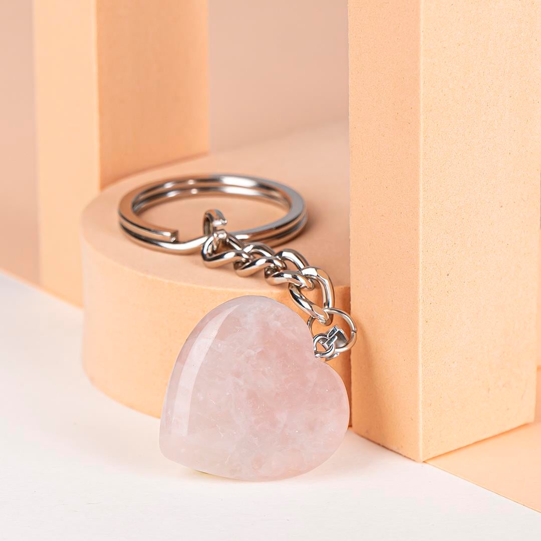 Pembe Kuvars Doğal Taş Anahtarlık 