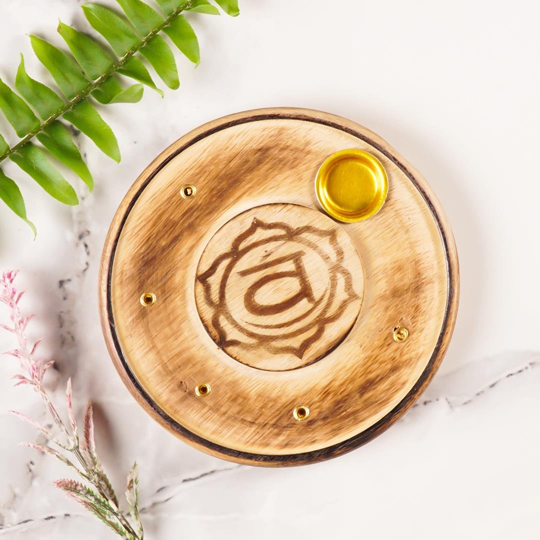 Sacral Çakra Temalı Yuvarlak Ahşap Konik Tütsülük