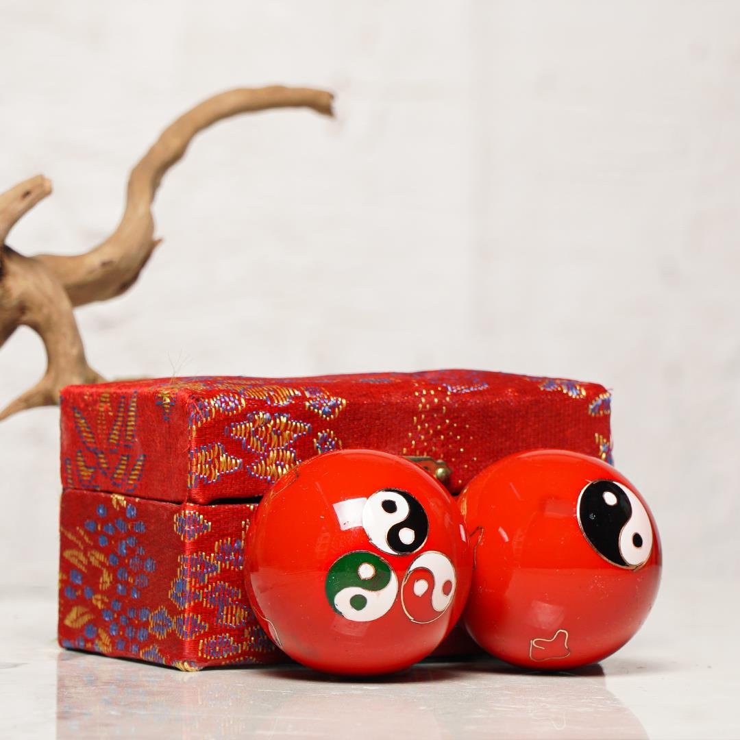 Yin Yang Üçlü Temalı Kırmızı Zen Meditasyon Baoding Topu