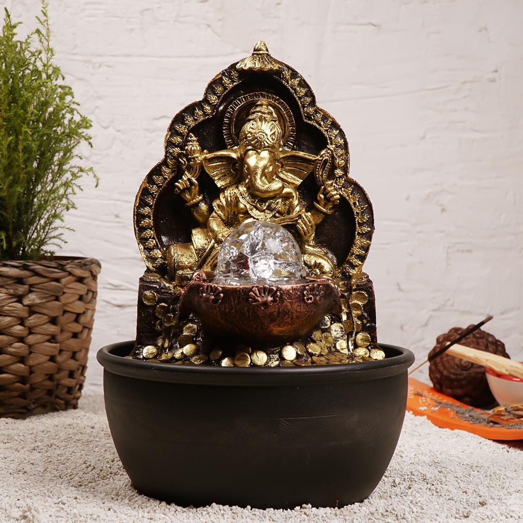 Zen Eskitme Gold Ganesh Temalı Su Şelalesi