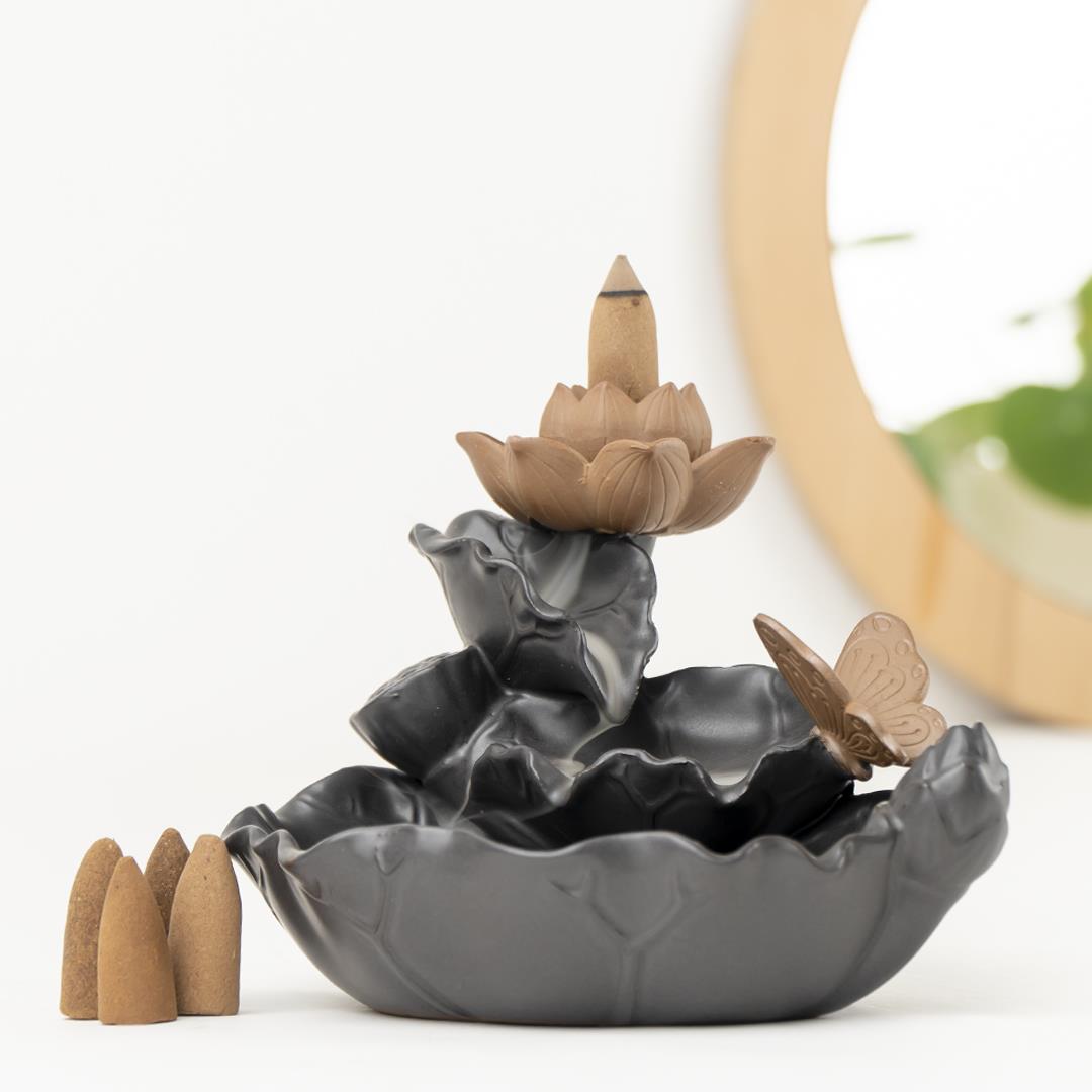 Zen Lotus Kelebek Temalı Geri Akışlı Şelale Tütsülük