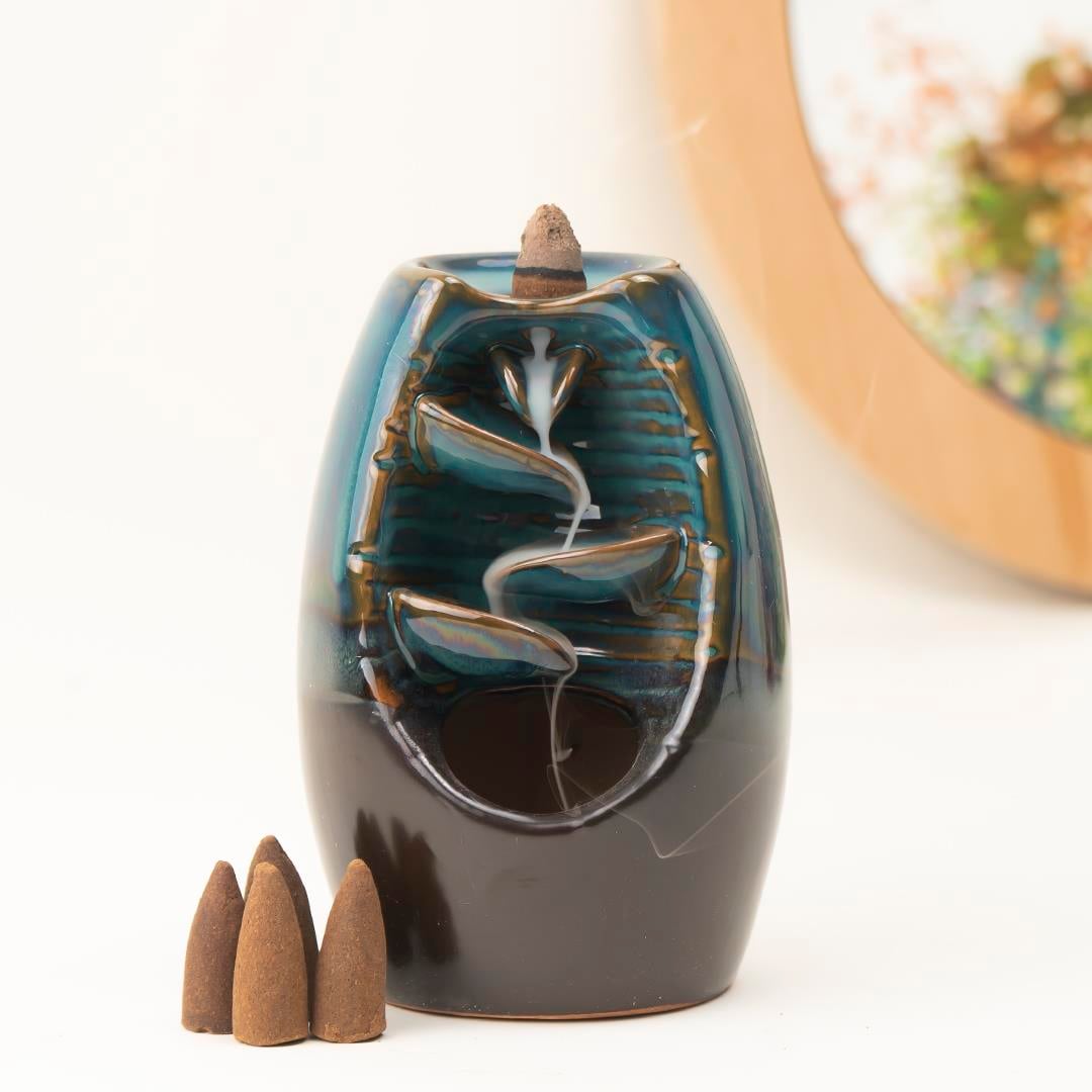 Zen Şelale Temalı Yeşil Geri Akışlı Tütsülük