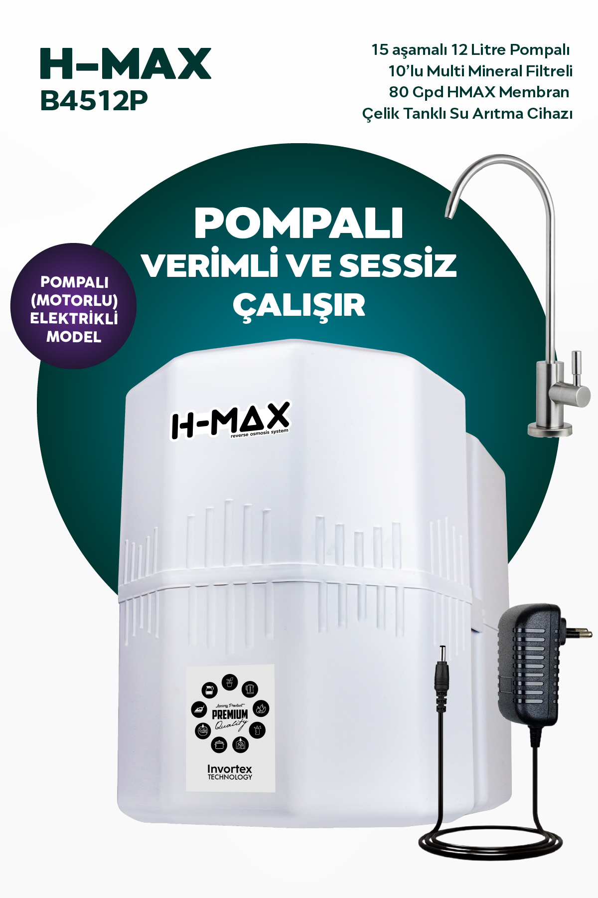 12 Litre Pompalı 15 Aşama Multi Mineralli 80 GPD Su Arıtma Cihazı HMAXB4512P 12 Litre Pompalı 15 Aşama Multi Mineralli 80 GPD Su Arıtma Cihazı HMAXB4512P