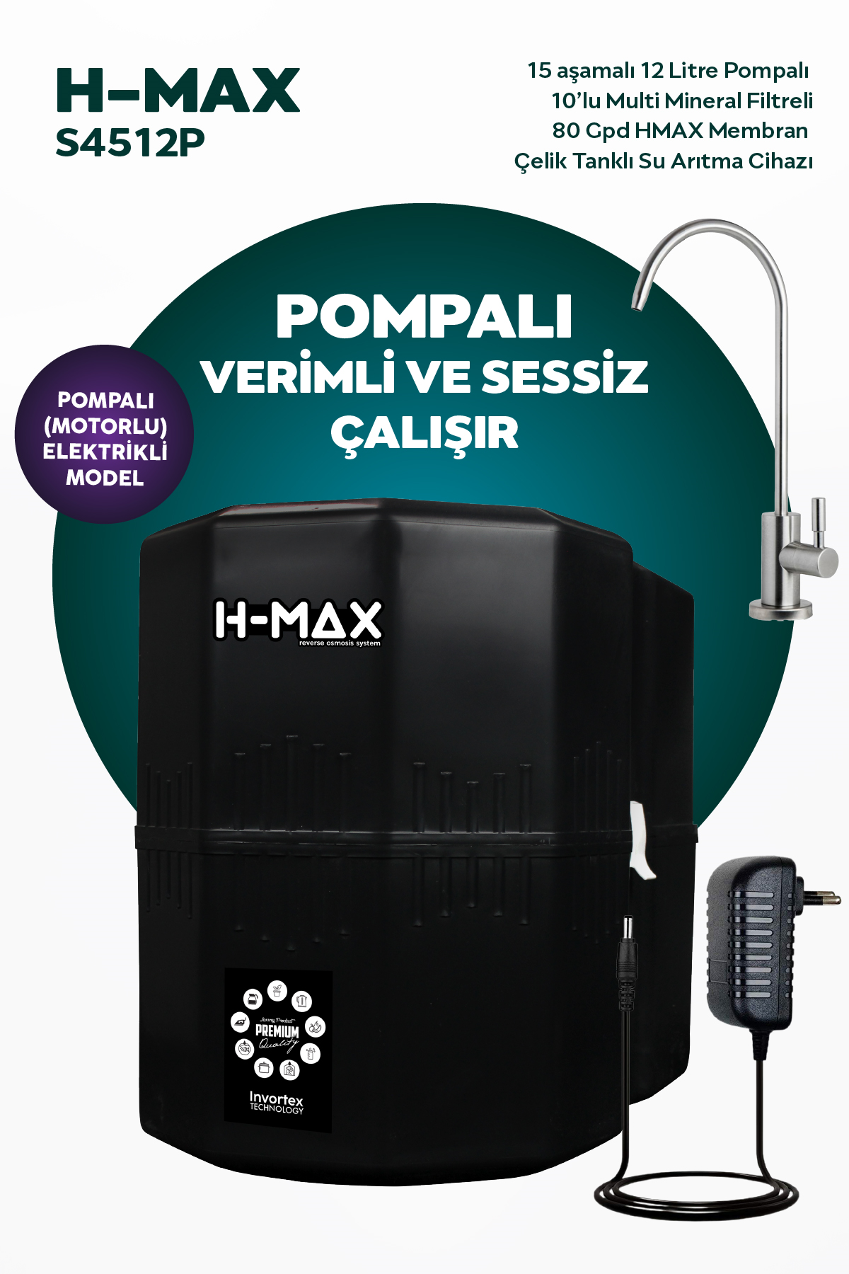 12 Litre Pompalı 15 Aşama Multi Mineralli 80 GPD Su Arıtma Cihazı HMAXS4512P 12 Litre Pompalı 15 Aşama Multi Mineralli 80 GPD Su Arıtma Cihazı HMAXS4512P