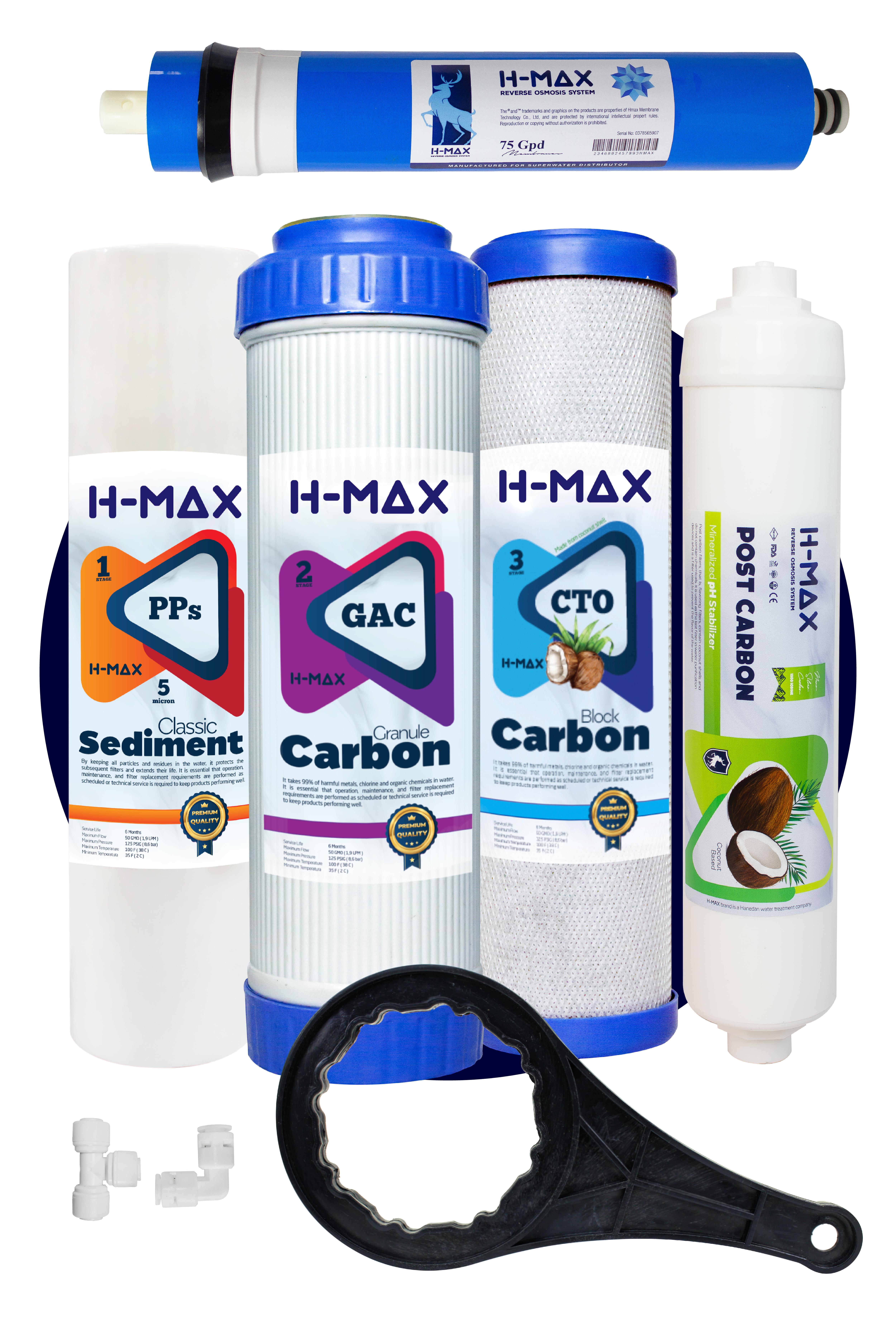 H-max 75 Gpd HMAX Membranlı Açık Kasa Su Arıtma Çift Karbonlu 5'li Filtre Seti - 0035