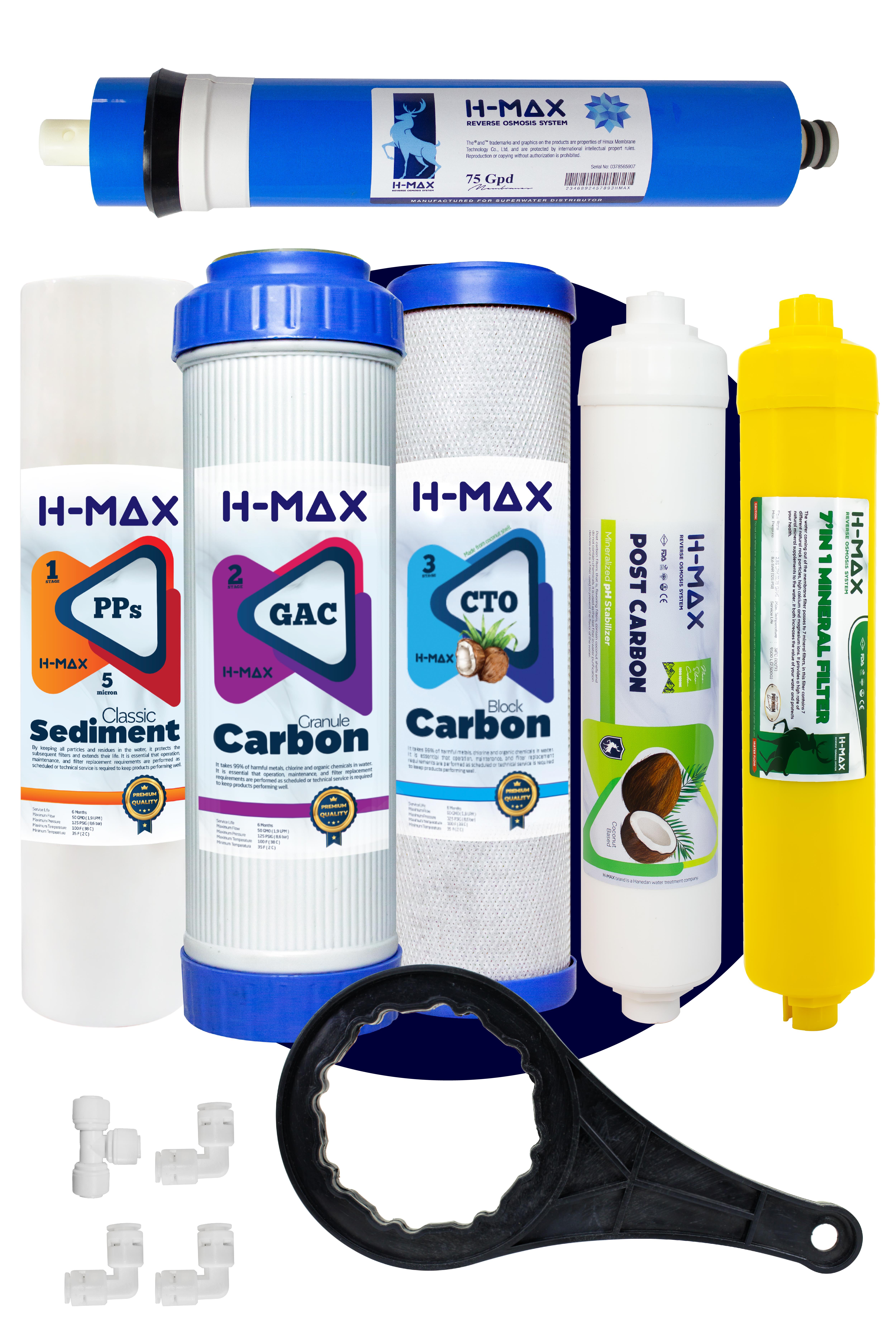 H-max 75 Gpd Membranlı Açık Kasa Su Arıtma Çift Karbonlu 6'lı Filtre Seti - 0038